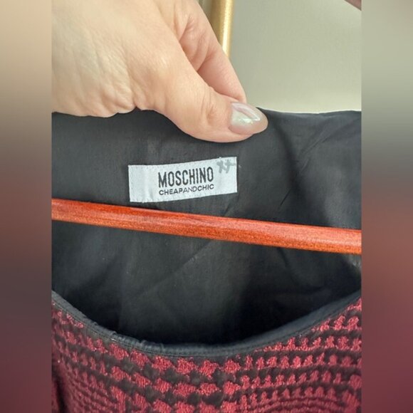 Moschino Cheap And Chic Burgundy Houndstooth Jacquard Sheath Dress – Size 6 - Picture 5 of 9